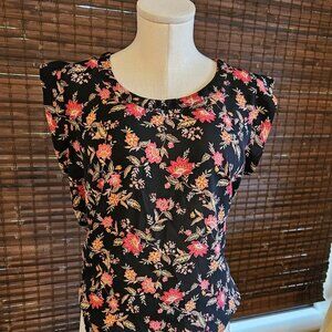 Women's Pleione Black & Pink Floral Sheer Lightweight Sleeveless Scoop Neck